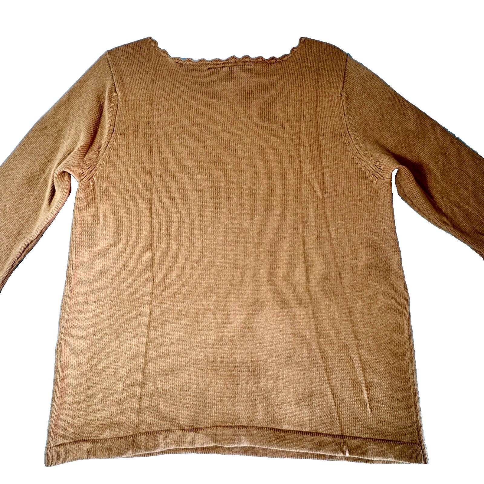 Terry Lewis Vintage Classic Luxuries Size Large Artsy Camel Leather Trim Sweater — image 6 of 8